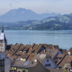 Central Switzerland, Lake Zug, Old Town, Switzerland, Zug, Zytturm, blue sky, canton, culture, houses, idyllic, lake, landscape, meadows, mountains, nature, roofs, towers, town, townscape