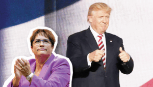 Magdalena Martullo-Blocher (UDC) à gauche et Donald Trump à droite.