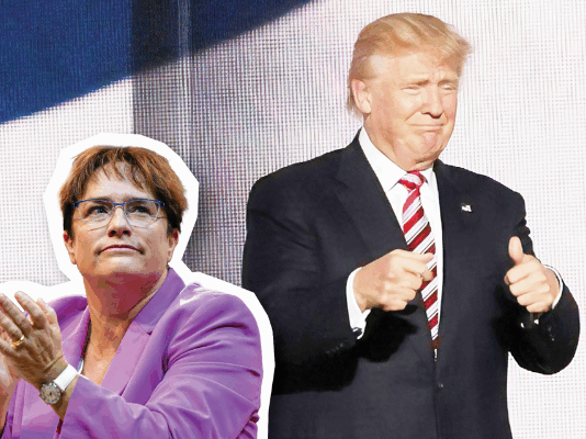 100 jours chaotiques avec Donald Trump : l’UDC a fait fausse route Magdalena Martullo-Blocher (UDC) à gauche et Donald Trump à droite.